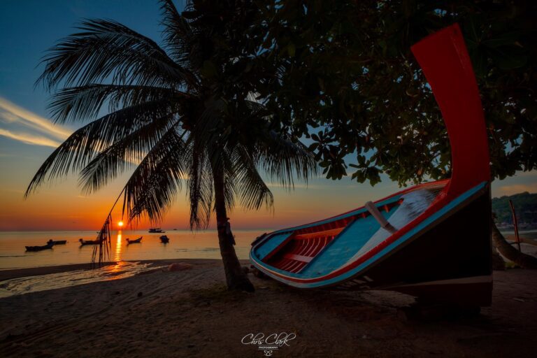 longtail boat picture sunset Koh Tao