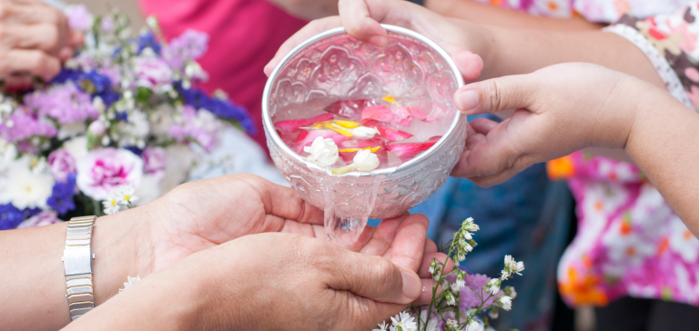 water blessing on songkran buddhist holidays