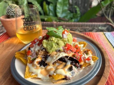 Nachos plate with craft beer